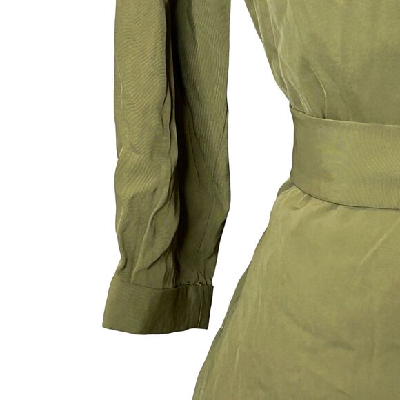 Everlane Japanese GoWeave Long Sleeve Mini Wrap Dress Olive Green Women's 4 NWT - Picture 5 of 11